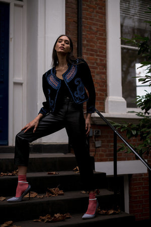 BOWIE & SINGER CROPPED BLACK WOOL JACKET - SIZE S