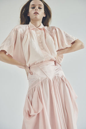 PINK SILK, COTTON AND LACE SKIRT