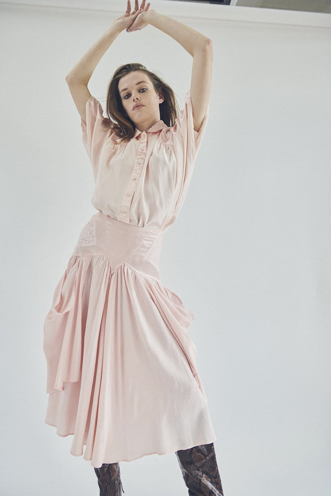 PINK SILK, COTTON AND LACE SKIRT
