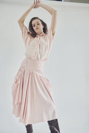 PINK SILK, COTTON AND LACE SKIRT
