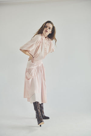 PINK SILK, COTTON AND LACE BLOUSE