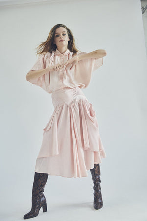 PINK SILK, COTTON AND LACE SKIRT