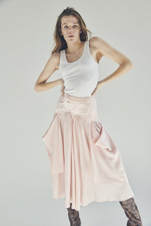 PINK SILK, COTTON AND LACE SKIRT