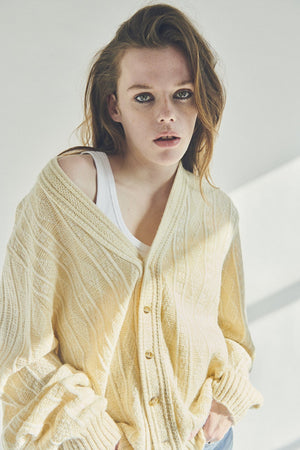 PALE YELLOW KNIT CARDIGAN SWEATER
