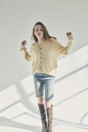 PALE YELLOW KNIT CARDIGAN SWEATER