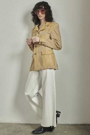 BOWIE & SINGER 'LESTER' YELLOW LEATHER AND SUEDE JACKET - SIZE S