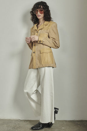 
            
                Load image into Gallery viewer, BOWIE &amp;amp; SINGER &amp;#39;LESTER&amp;#39; YELLOW LEATHER AND SUEDE JACKET - SIZE S
            
        