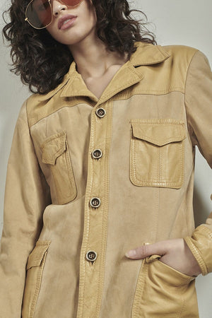 BOWIE & SINGER 'LESTER' YELLOW LEATHER AND SUEDE JACKET - SIZE S