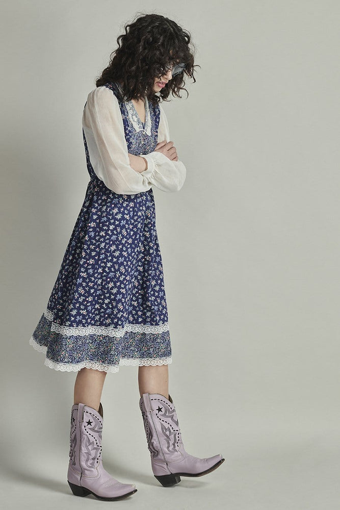 BOWIE & SINGER 'HEATHER' PERIWINKLE LEATHER COWBOY BOOTS - SIZE 6.5 UK
