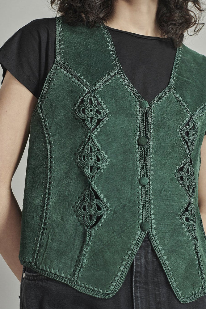 
            
                Load image into Gallery viewer, BOWIE &amp;amp; SINGER &amp;#39;EVE&amp;#39; SUEDE CROCHET WAISTCOAT - SIZE M
            
        
