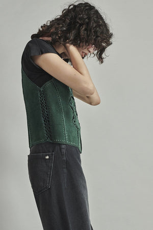 
            
                Load image into Gallery viewer, BOWIE &amp;amp; SINGER &amp;#39;EVE&amp;#39; SUEDE CROCHET WAISTCOAT - SIZE M
            
        