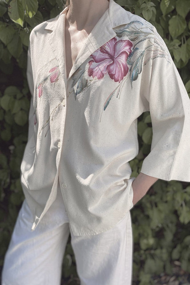 VINTAGE RAW SILK FLORAL SHIRT