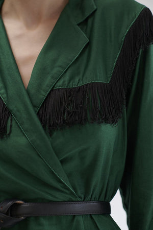 BOWIE & SINGER 'DOLLY' GREEN FRINGE DRESS