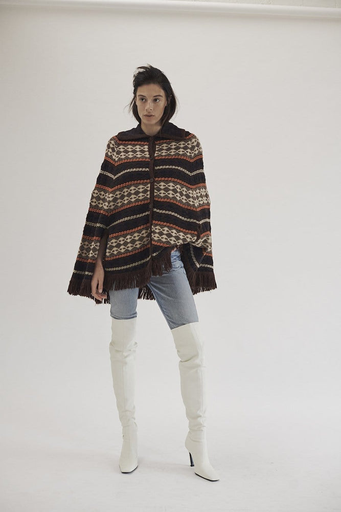 BOWIE & SINGER 'EASTWOOD' BROWN PRINTED PONCHO